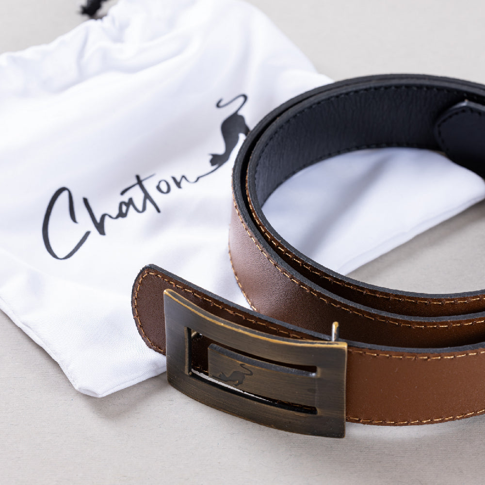 Black and Brown Chaton Reversible Leather Belt
