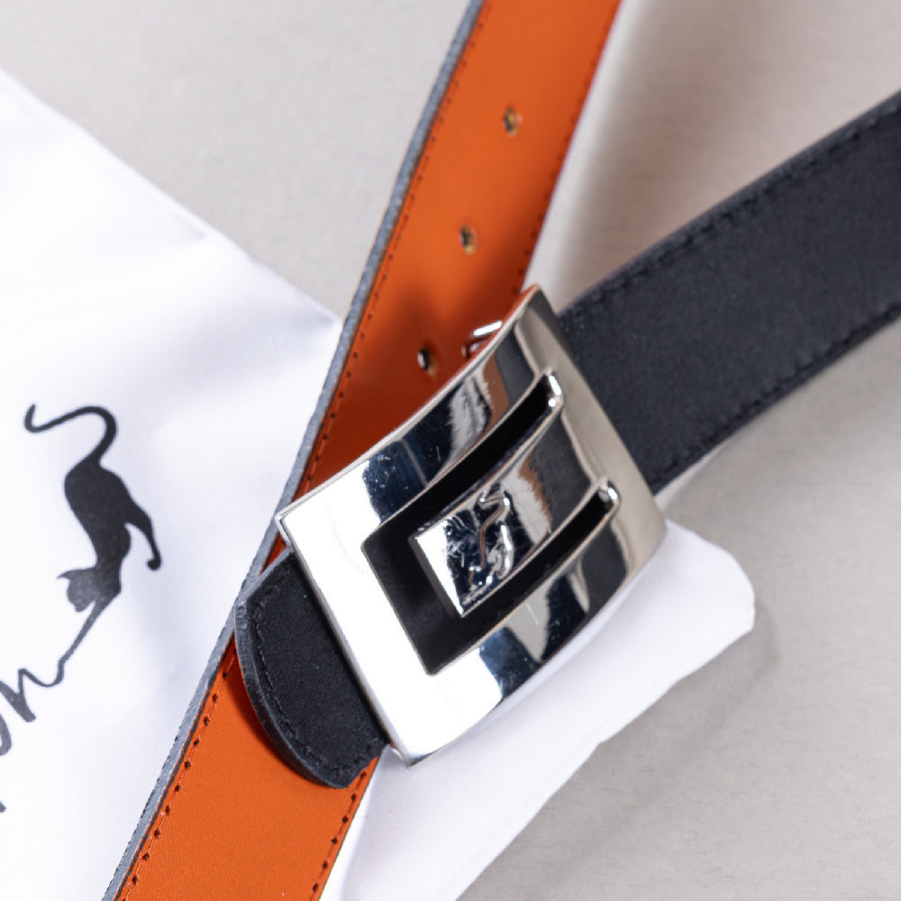 Black and Orange Chaton Reversible Leather Belt