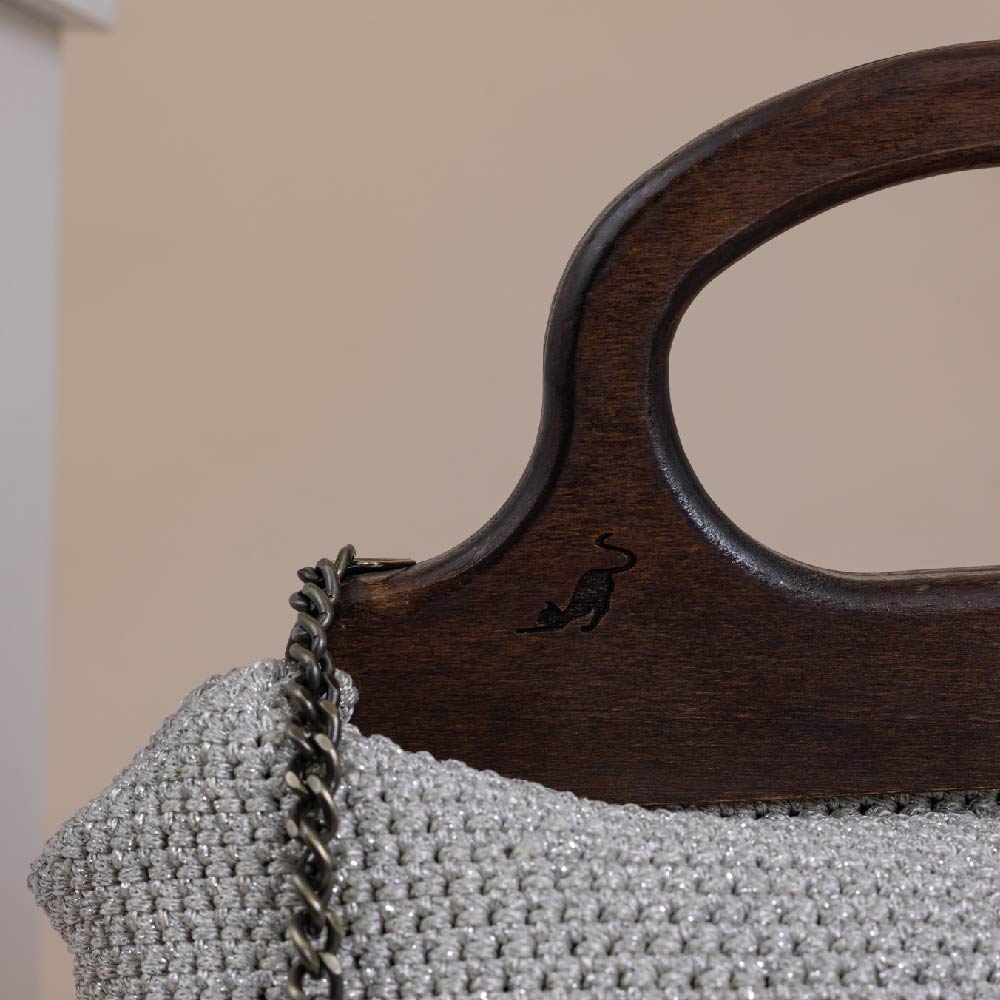 Shiny Silver Lilibet Large Crochet Bag
