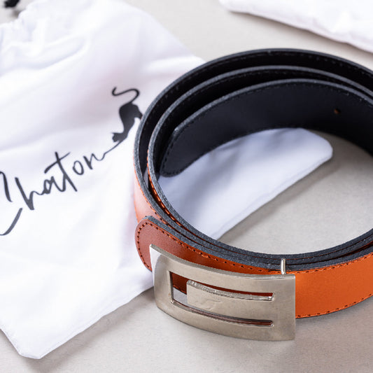 Black and Orange Chaton Reversible Leather Belt