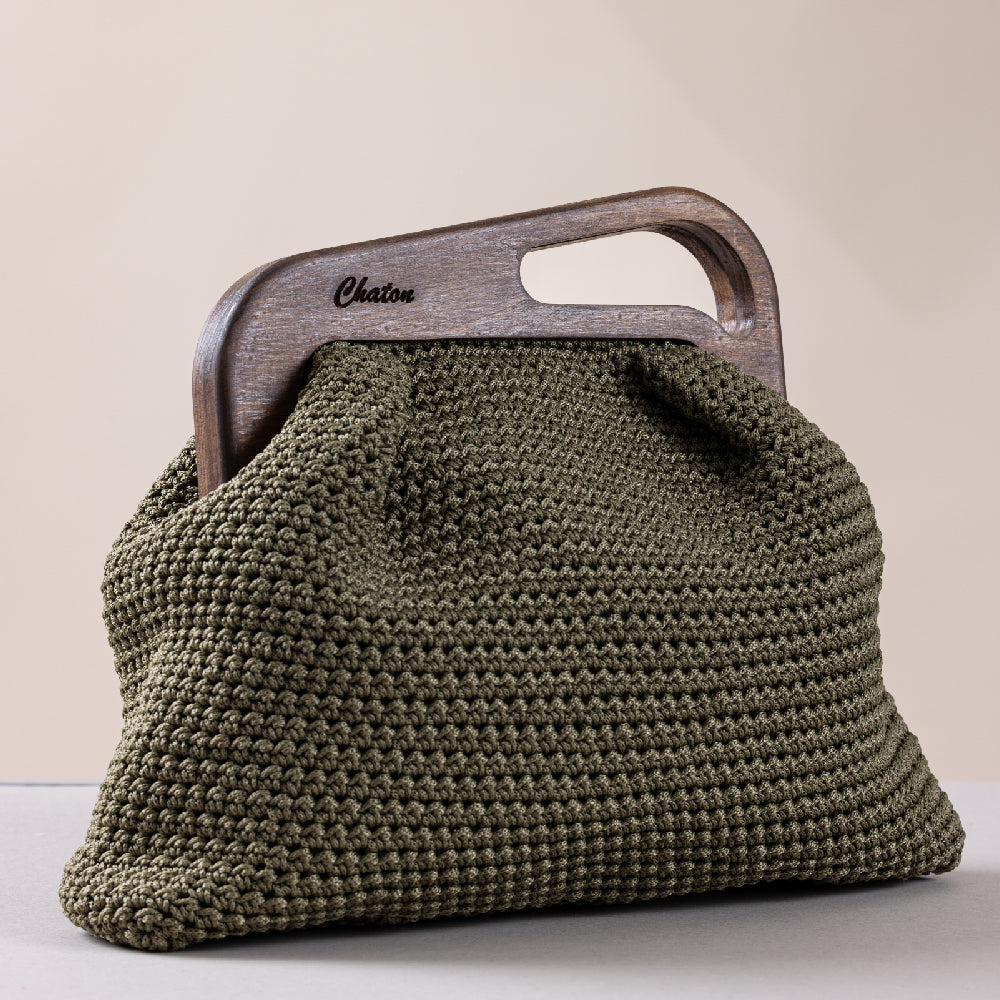 Olive Green LaPerm Large Crochet Bag