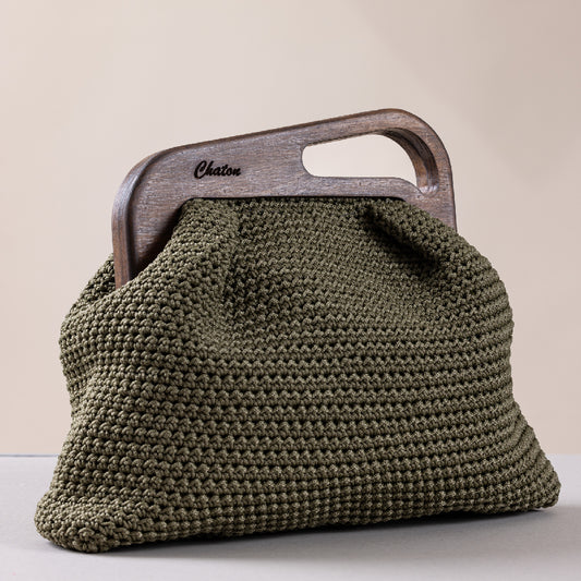 Olive Green LaPerm Large Crochet Bag