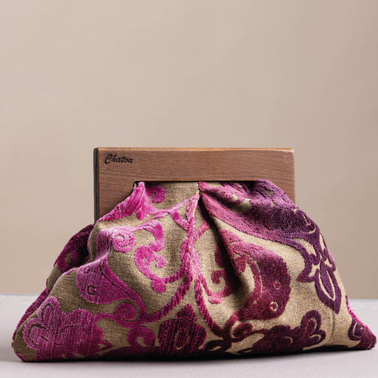 Pink and Beige Bombay Velvet Fabric Bag