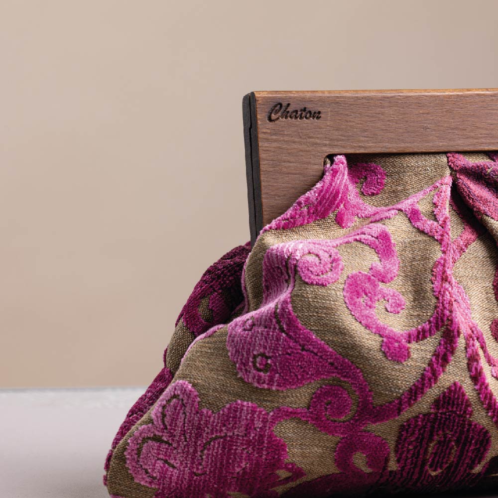 Pink and Beige Bombay Velvet Fabric Bag