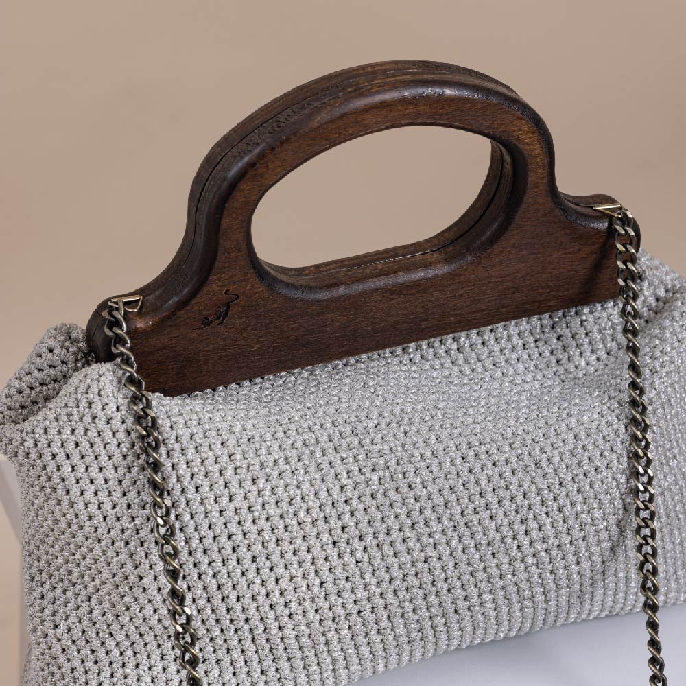 Shiny Silver Lilibet Large Crochet Bag