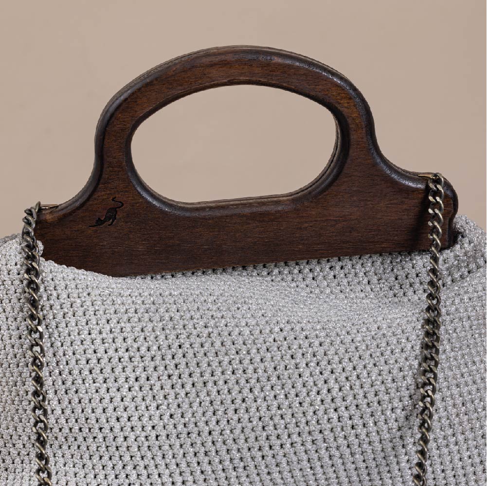 Shiny Silver Lilibet Large Crochet Bag