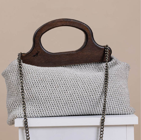 Shiny Silver Lilibet Large Crochet Bag